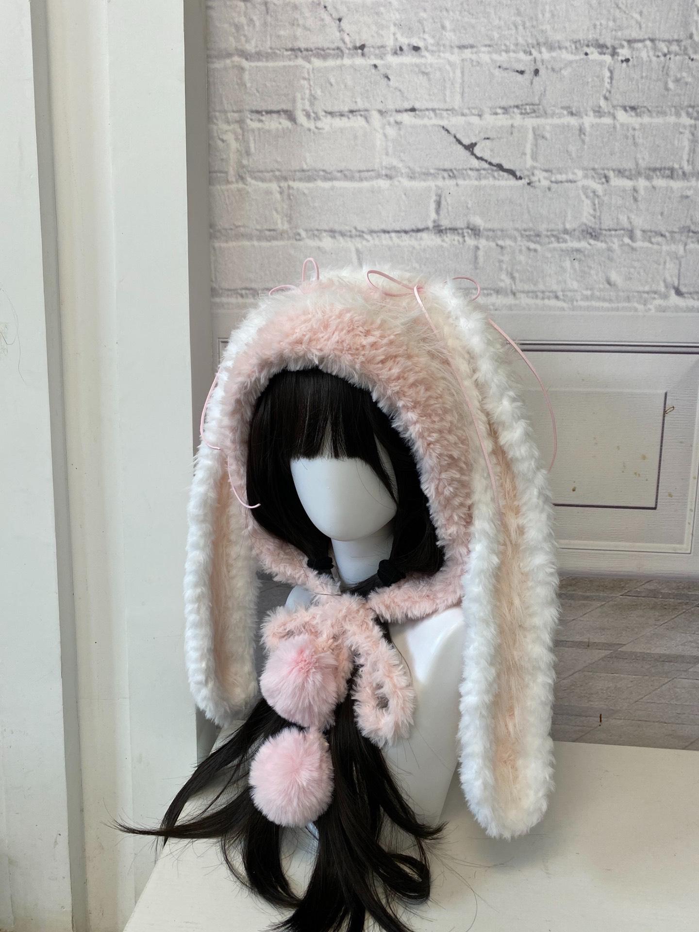 Handmade Pink Bunny Hood Hat - Soft Plush Long Ears - Etsy display picture 2