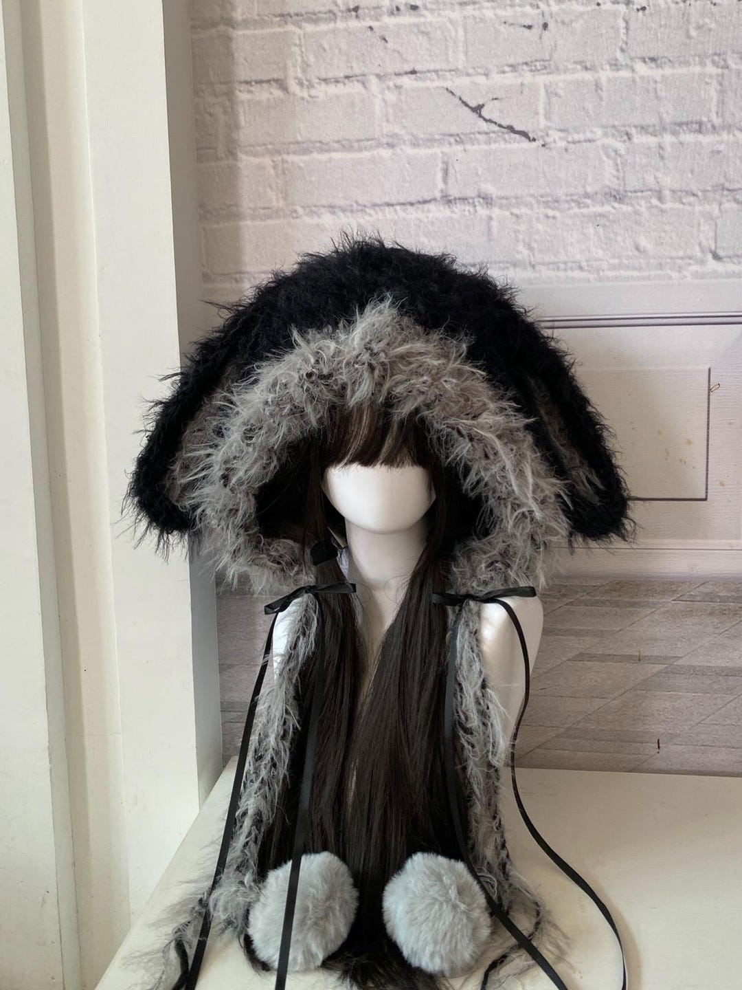 Cozy Floppy Bunny Hat - Handmade Black/gray Plush, Adjustable & Warm - Etsy