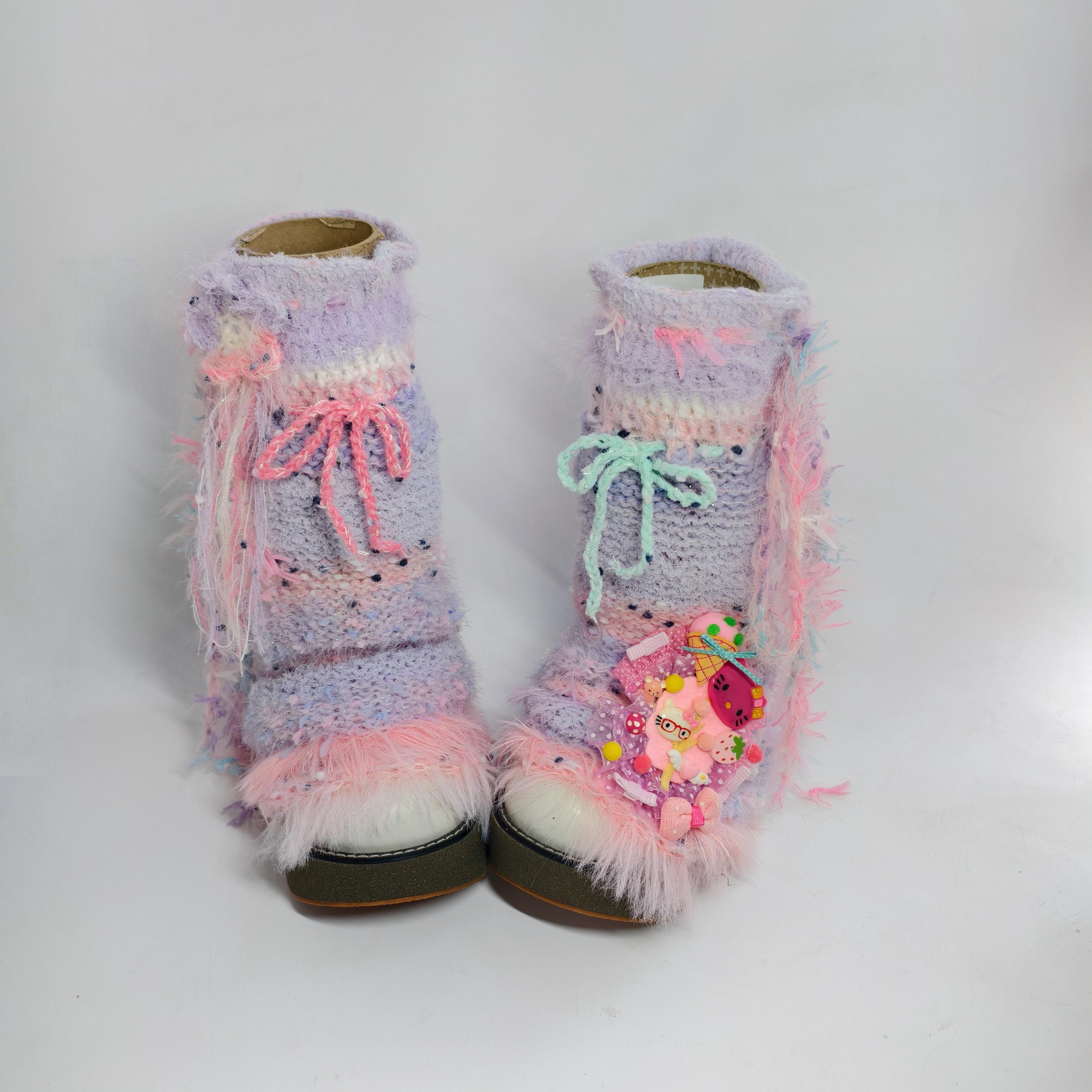 パステルカラーのかわいいY2Kレッグウォーマー - ハンドメイドカスタム 