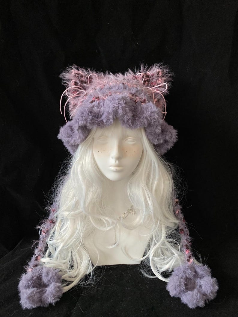 Purple Handmade Cat Ear Hat - Whimsical & Playful Fluffy Accessory - Etsy