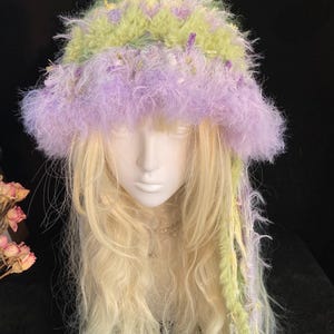 Mint Green Purple Handmade Crochet Fisherman Hat - Vibrant & Unique image 9