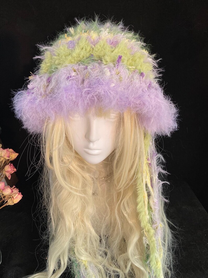 Mint Green Purple Handmade Crochet Fisherman Hat - Vibrant & Unique image 9