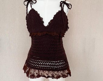 Vintage Brown Crochet Lace Tank Top: Retro Charm & Delicate Craftsmanship for Every Occasion