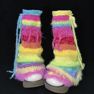 Rainbow Handcrafted Leg Warmers - Y2K Style, Custom