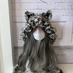 Handgjord leopardmönstrad kattöronhuva - plyschig pälskling Cosplay varm