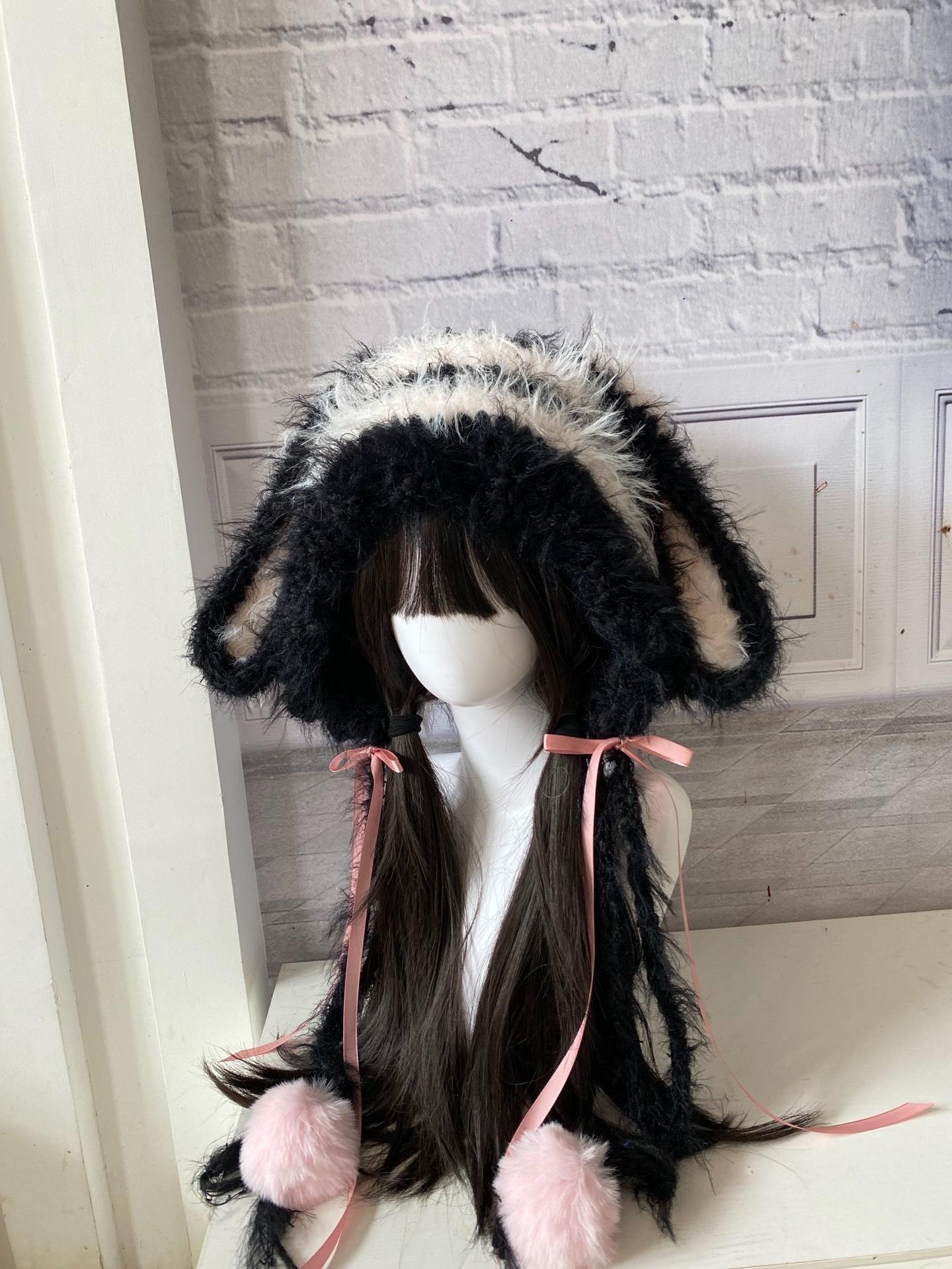 Women Black Cute Rabbit Ear Plush Beanie Cap Outdoor Fluffy Bunny Hat Scarf Cute Rabbit Ear Plush Beanie Hat Scarf Set Women Camel  main image 4