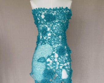 Convertible Crochet Floral Skirt Strapless Dress Two-Way Design