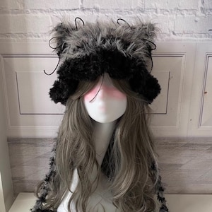 Furry Cat Ear Beanie: Plush Cosplay Hood, Handmade Winter Cap