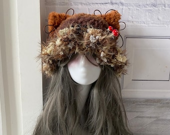 Woodland Cat Ear Hat with Textured Brim and Forest-Inspired Details