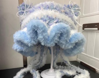 Crochet Cat Ear Jellyfish Hat: Fluffy Knit Winter Beanie