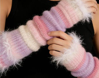 Pastel Pink & Purple Gradient Stackable Crochet Arm Warmers