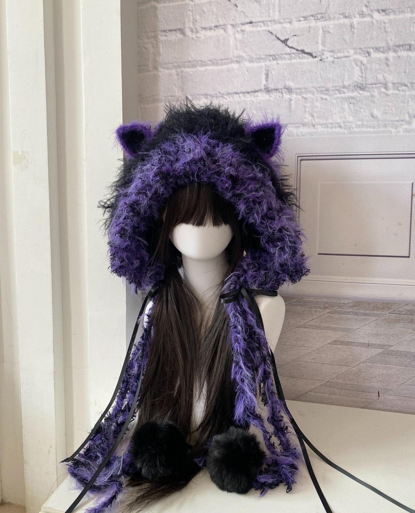 Chic Purple Fur-Trimmed Hat Womens Trapper Hat, Fuzzy Ushanka, Fur Ear Flap Hat, Fluffy  main image 2