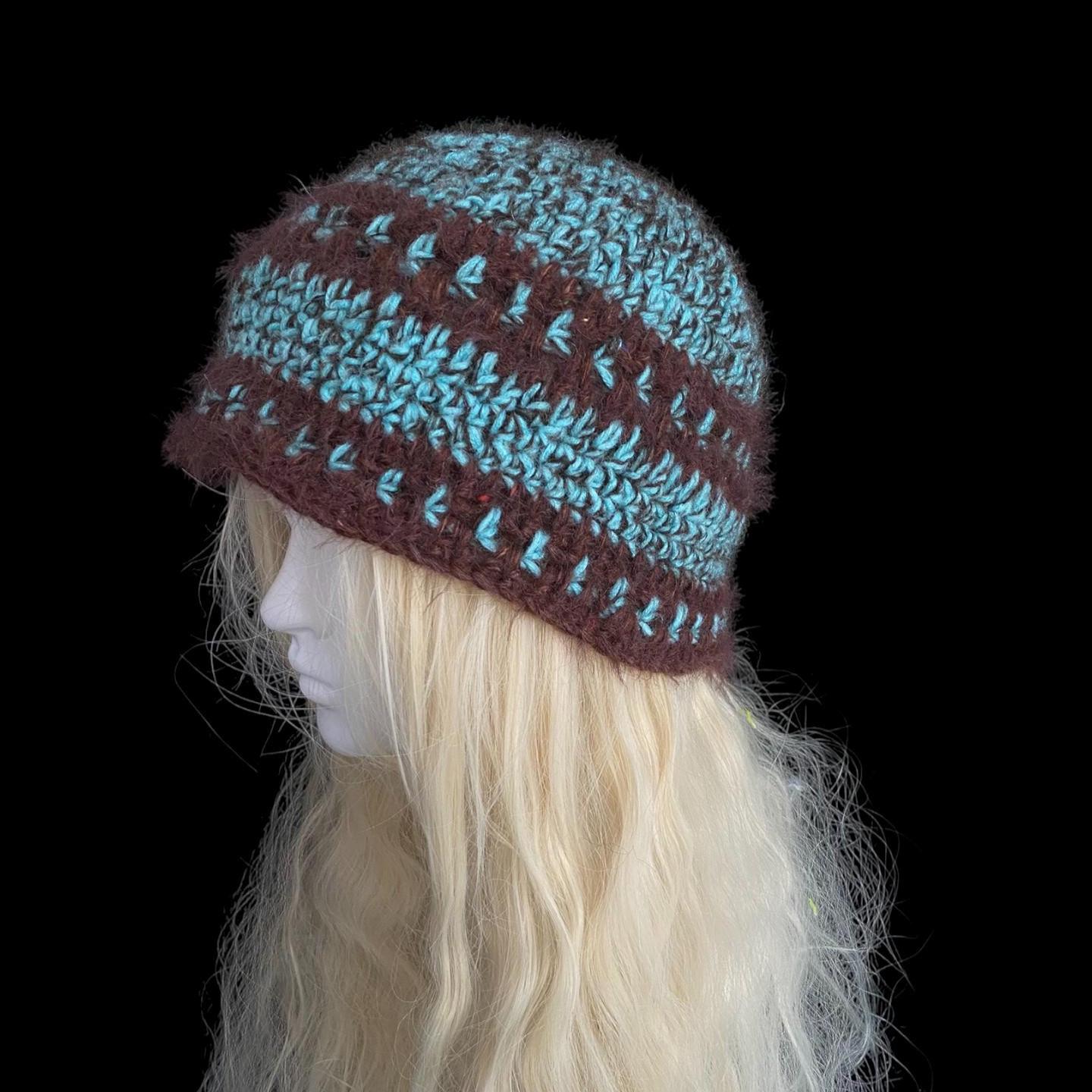 Brown & Turquoise Handmade Crochet Fisherman Winter Hat - Etsy