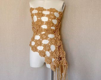 Convertible Knit Openwork Crochet Top Scarf Dual-Way Design