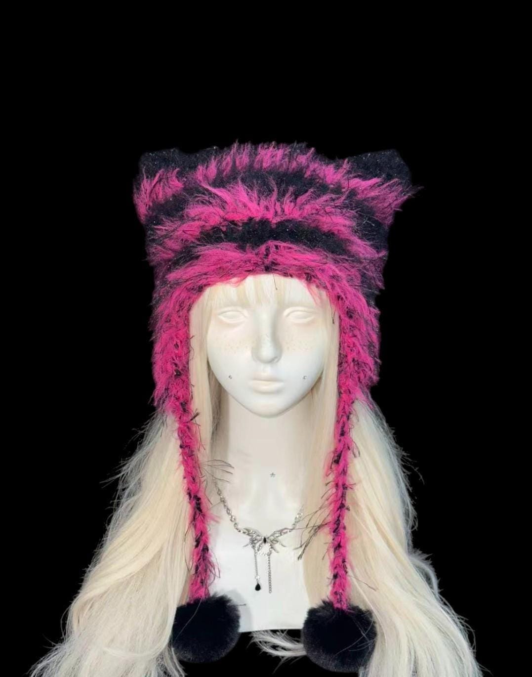LAD MUSICIAN SHAGGY CAT EAR KNIT CAP 猫耳 Magenta Black Cat Ear Hat Punk Grunge Rave Winter Beanie - Etsy