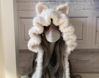 Kawaii Faux Fur Cat Ear Hood: Plush Winter Costume