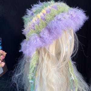 Mint Green Purple Handmade Crochet Fisherman Hat - Vibrant & Unique Purple