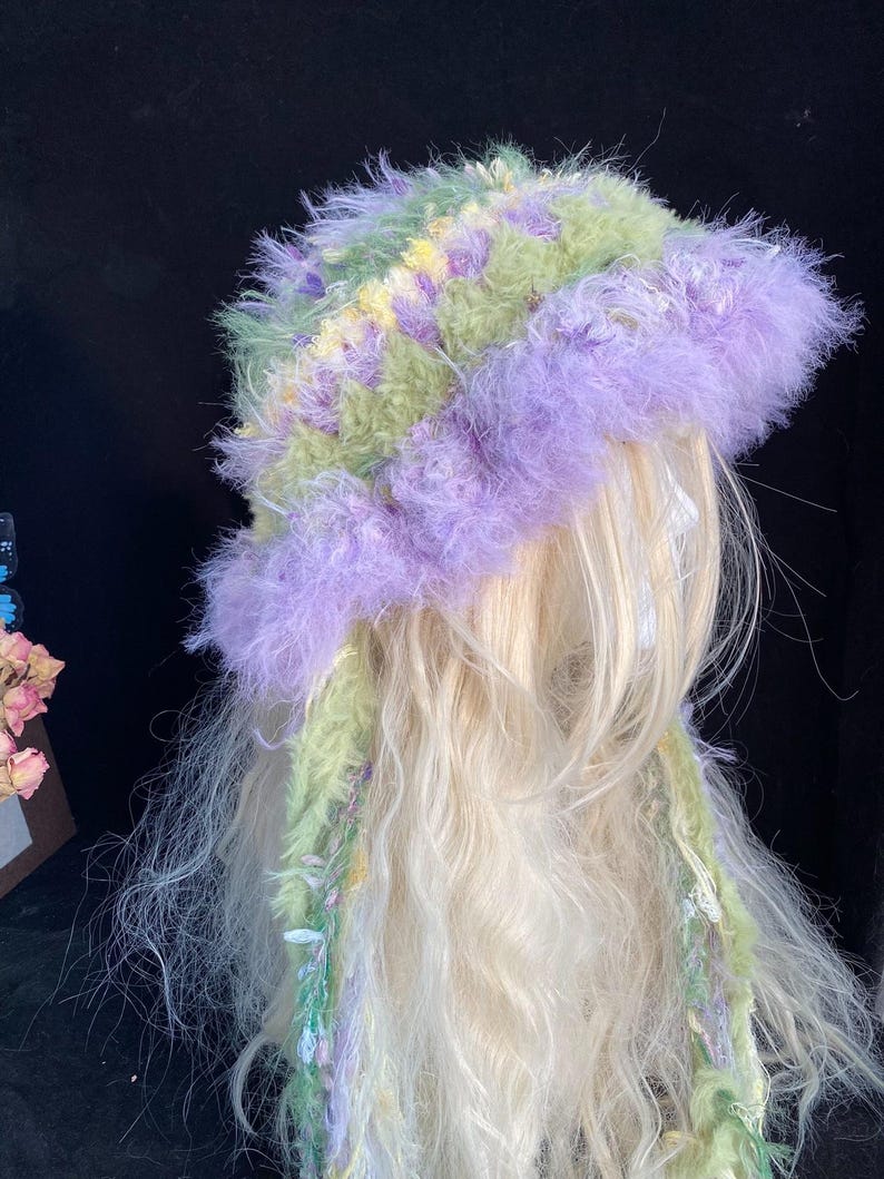 Mint Green Purple Handmade Crochet Fisherman Hat - Vibrant & Unique Purple