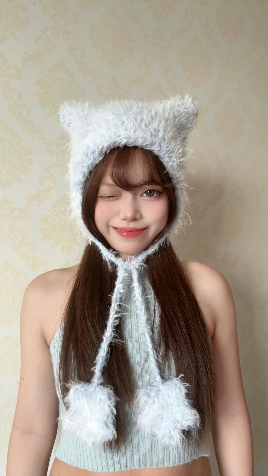 Handmade Fuzzy Cat Ear Beanie: Kawaii Korean Style Winter Hat