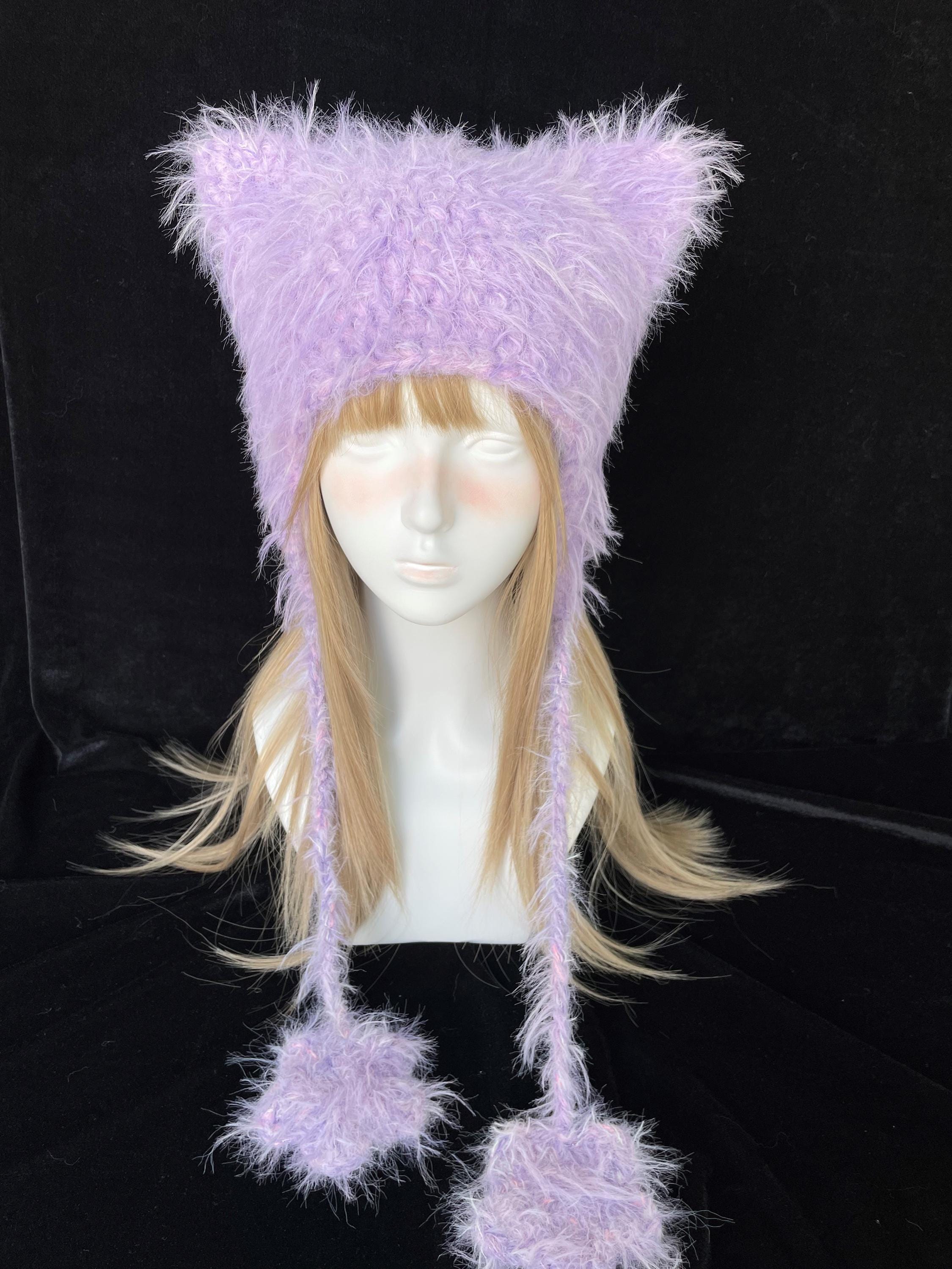 Handmade Fluffy Purple Cat Ear Beanie: Kawaii Winter Hat - Etsy