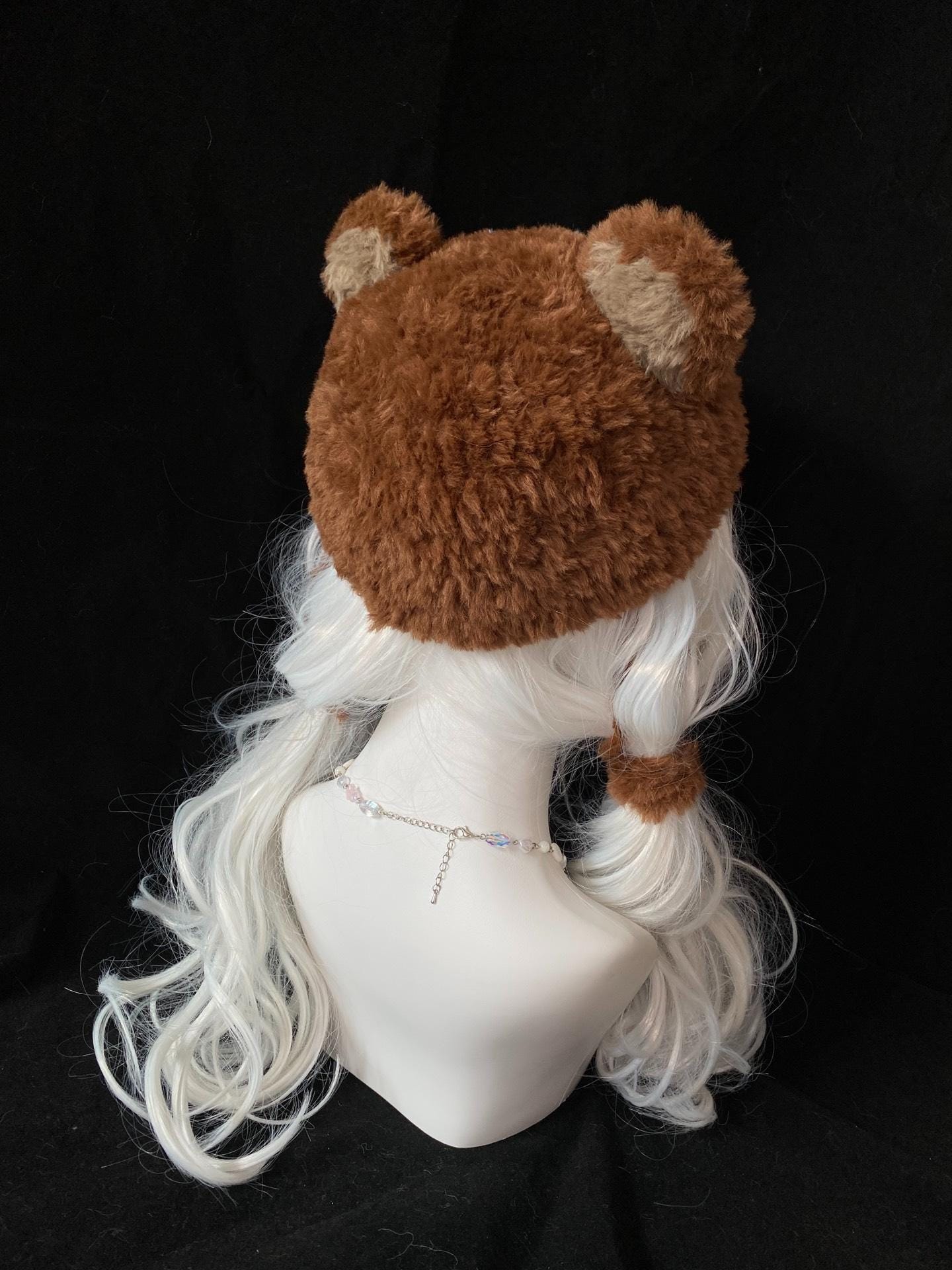 手作りのぬいぐるみクマの帽子 - 心地よいふわふわの調節可能な冬用