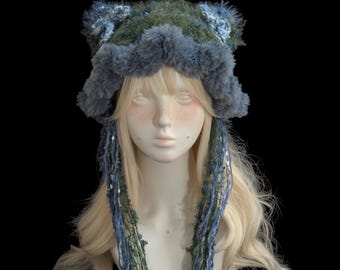 Gorro de crochet con orejas de gato de medusa turquesa: gorro de cosplay kawaii