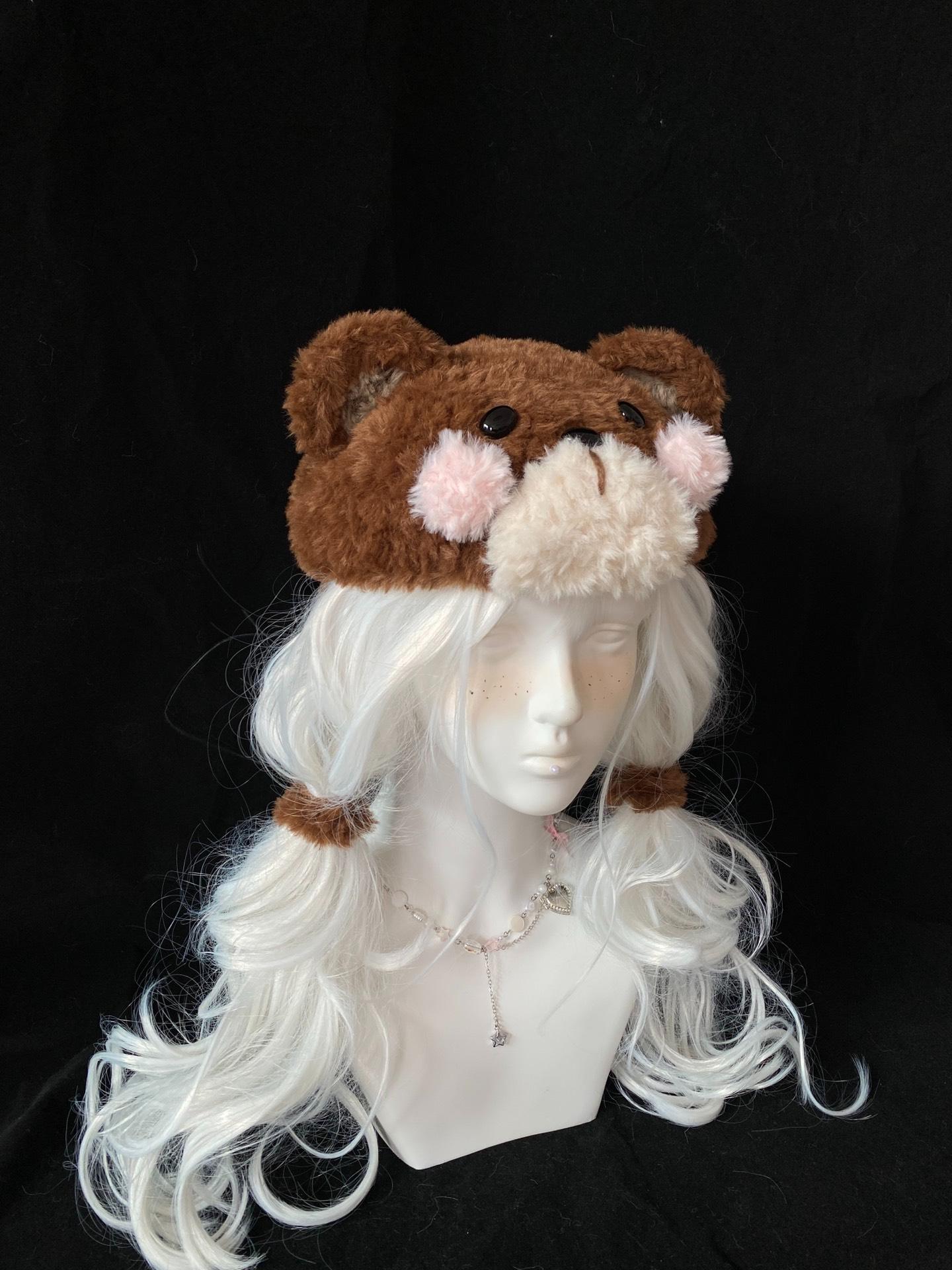 手作りのぬいぐるみクマの帽子 - 心地よいふわふわの調節可能な冬用