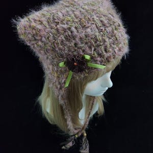 Vintage Floral Crochet Cat Ear Hat - Warm Plush Adjustable image 6