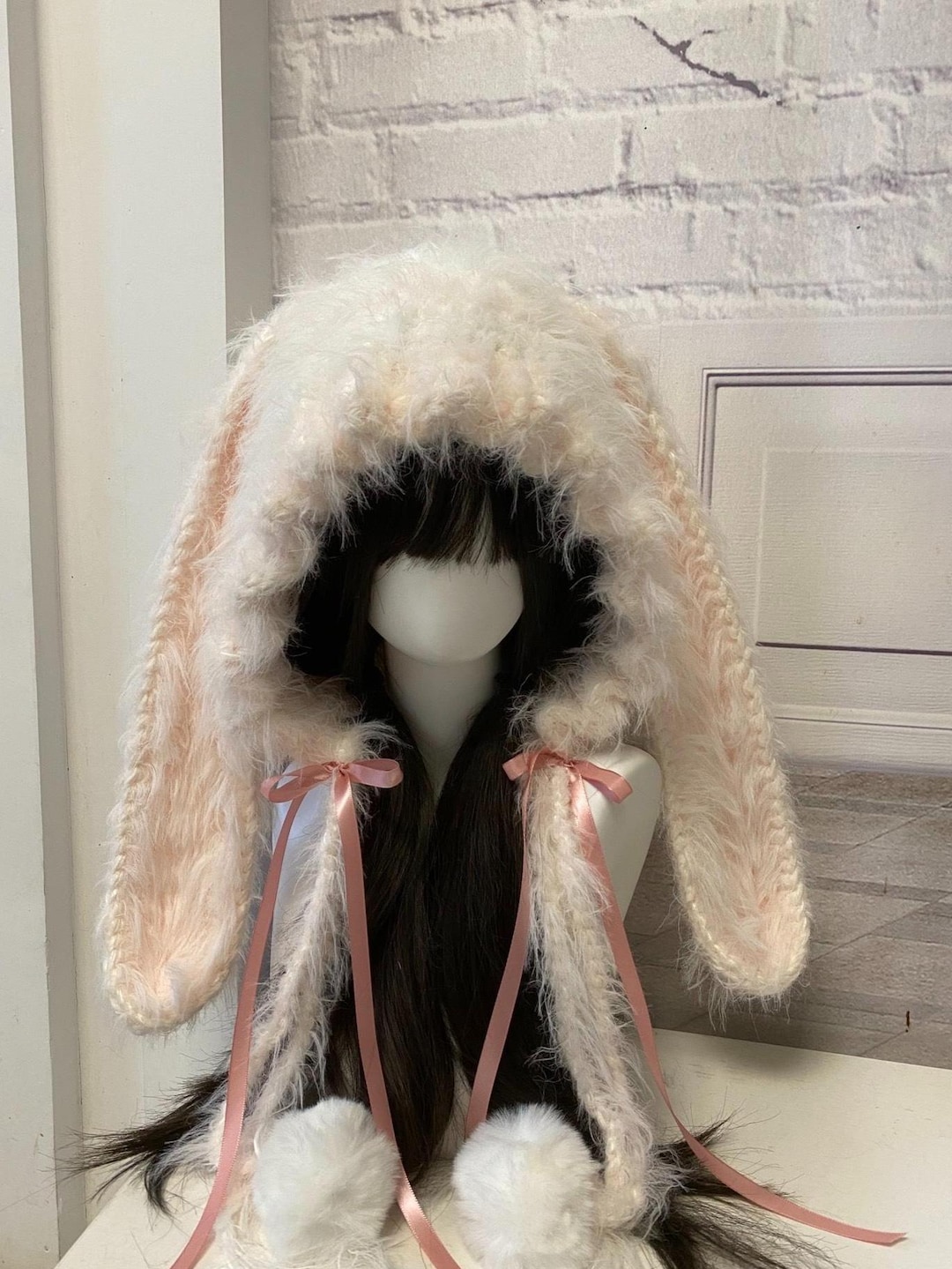 Pink Rabbit Hood Pink Long-ear Rabbit Hood - Plush Handmade Cozy - Etsy