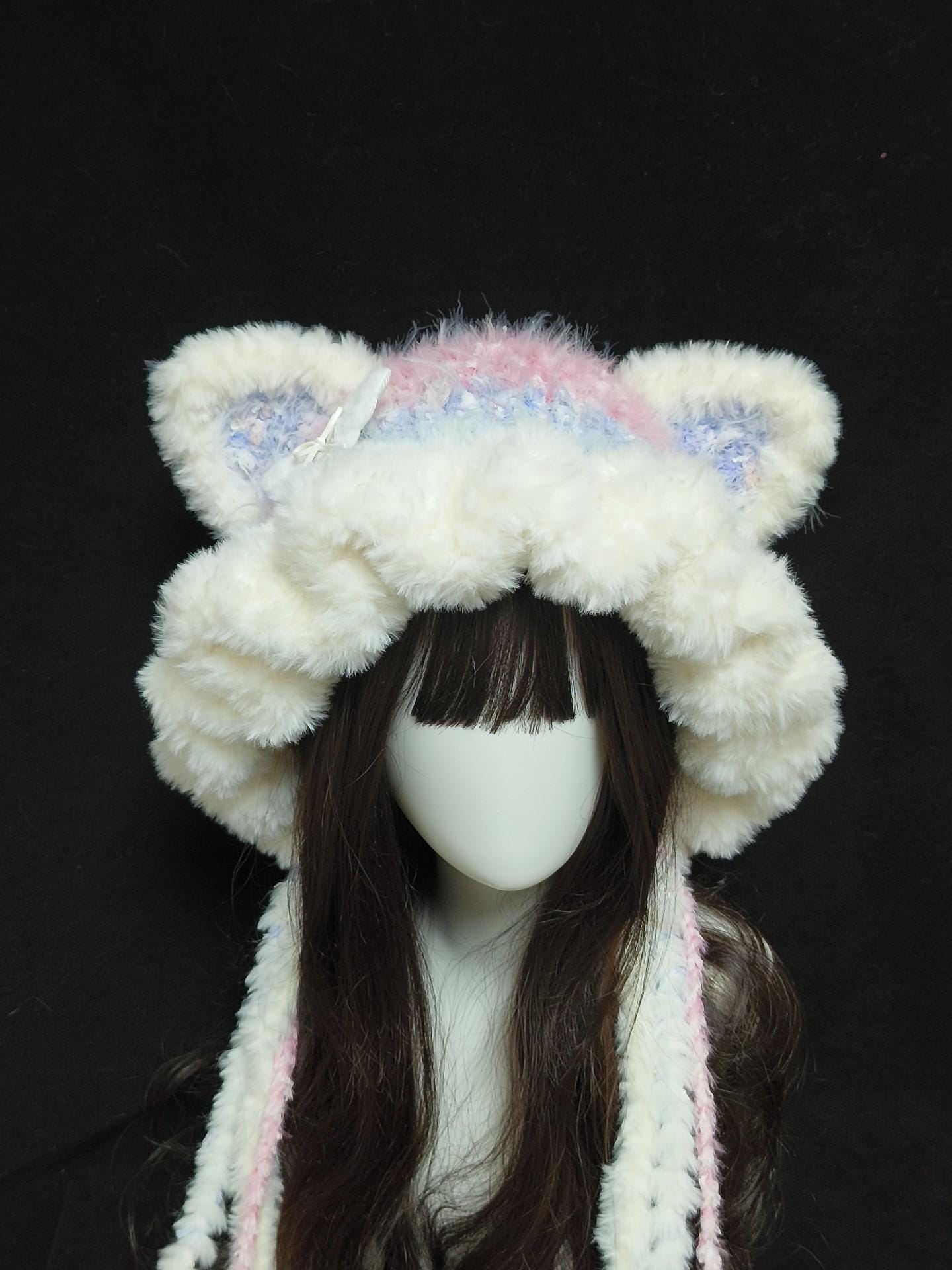 Adorable Handmade Jellyfish Cat Ear Crochet Hat - Soft Gradient