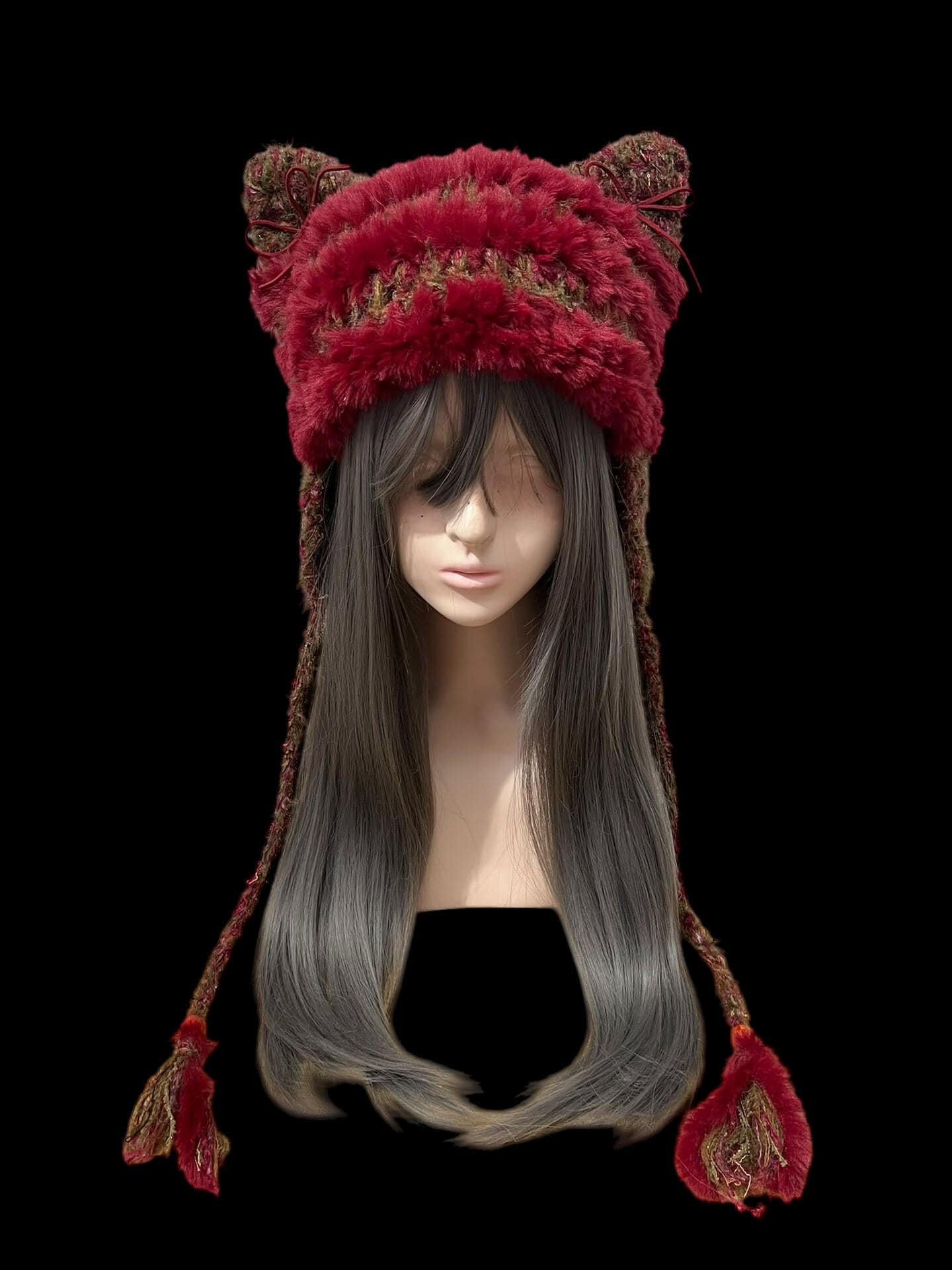 Wine Red Cat Ear Hat - Vintage Forest Charm Handcrafted - Etsy