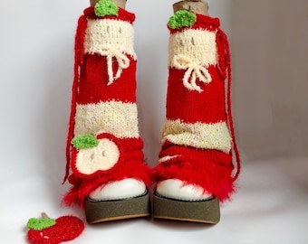 Apple Red Y2K Leg Warmers - Handmade, Customizable