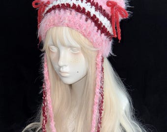 Armani Exchange Striped Beanie Women’s OS Cream Pink Knit Hat Vintage Y2K Style Y2K Crochet Hat for Women Kawaii Cute Knit Hat Vintage  main image 3