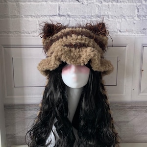 Cute Meilade Cat Ear Beanie, Fluffy Brown Animal Hat, Handmade Furry Winter Cap, Cozy Cosplay Costume Accessory, Unique Gift for Her