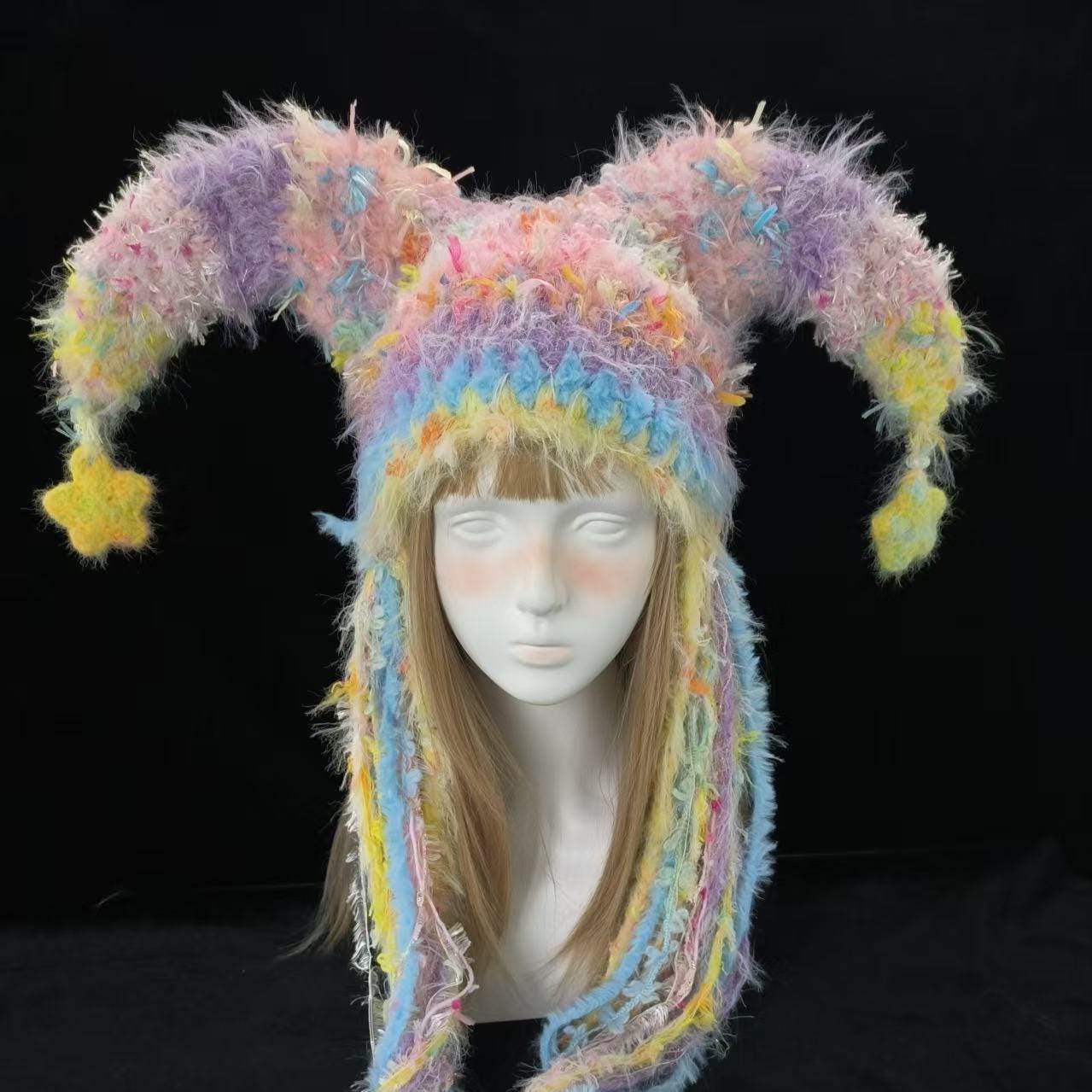 Pastel Circus Jester Hat With Oversized Fluffy Clown Horns - Etsy