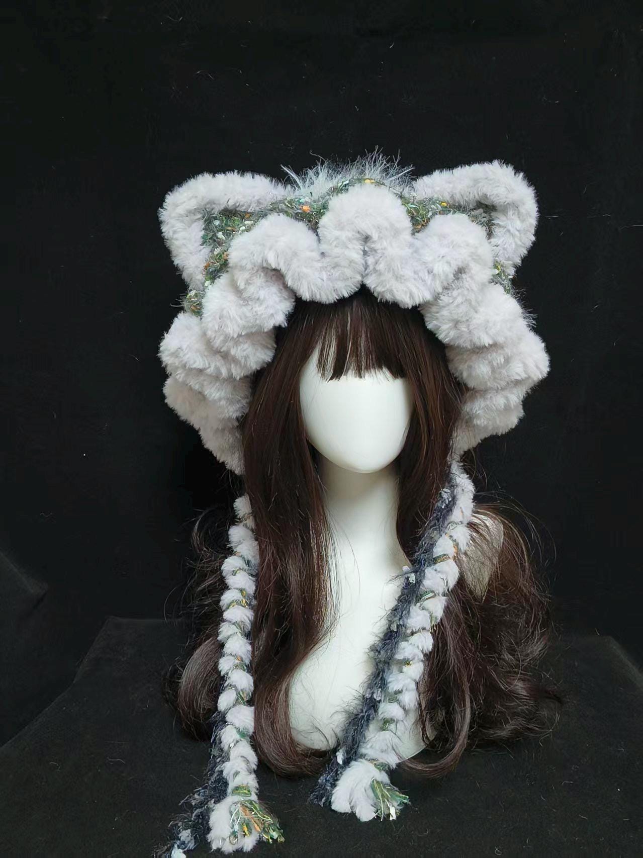 猫耳付きキツネクラゲ帽子 - ハンドメイドの二重ニットビーニー - Etsy