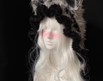 Handmade Crochet Fluffy Cat Ear Hood: Gothic Kawaii Cosplay Beanie