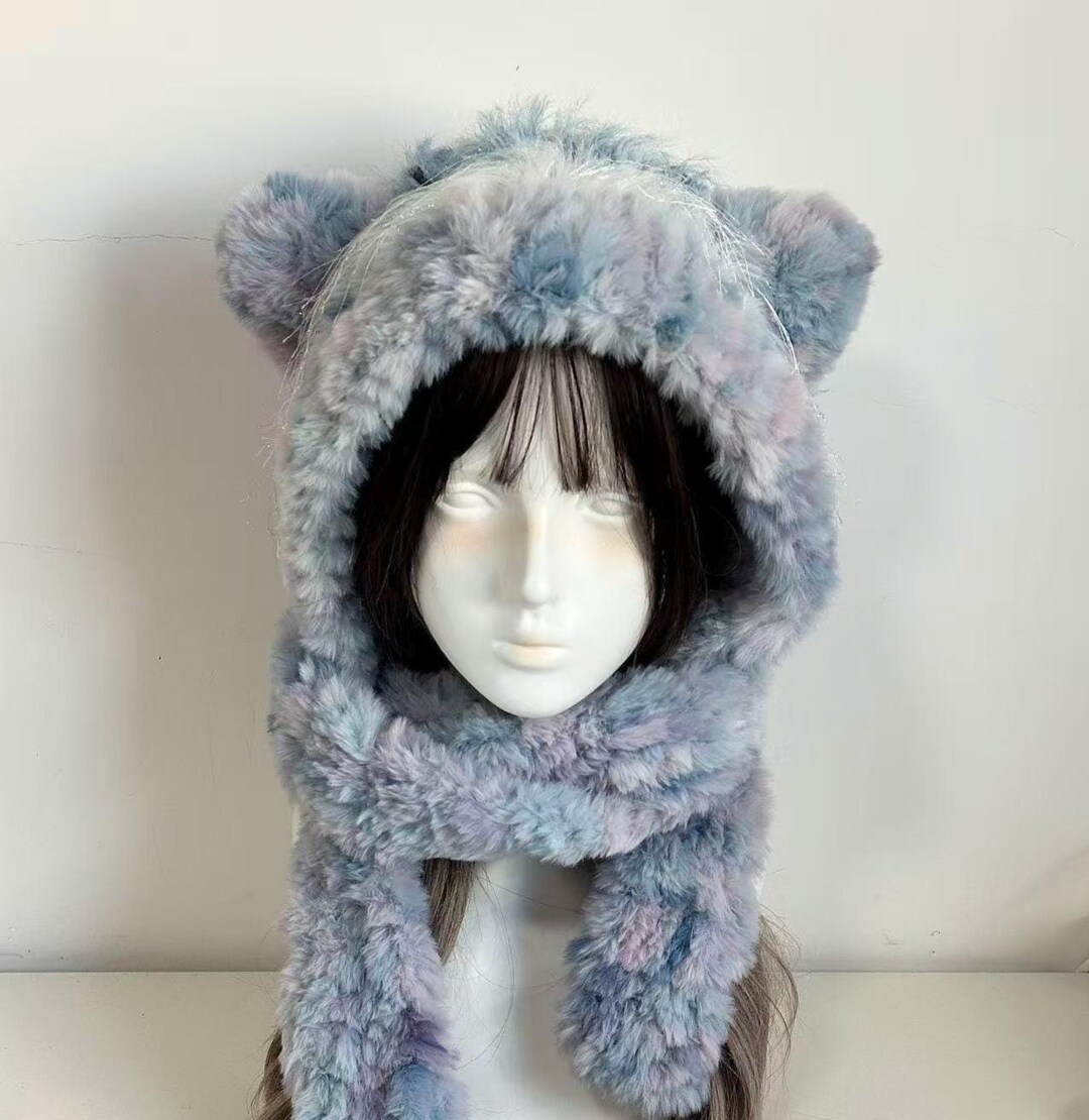 Fluffy Pastel Cat Ear Hooded Scarf Cozy Winter Hood - Etsy