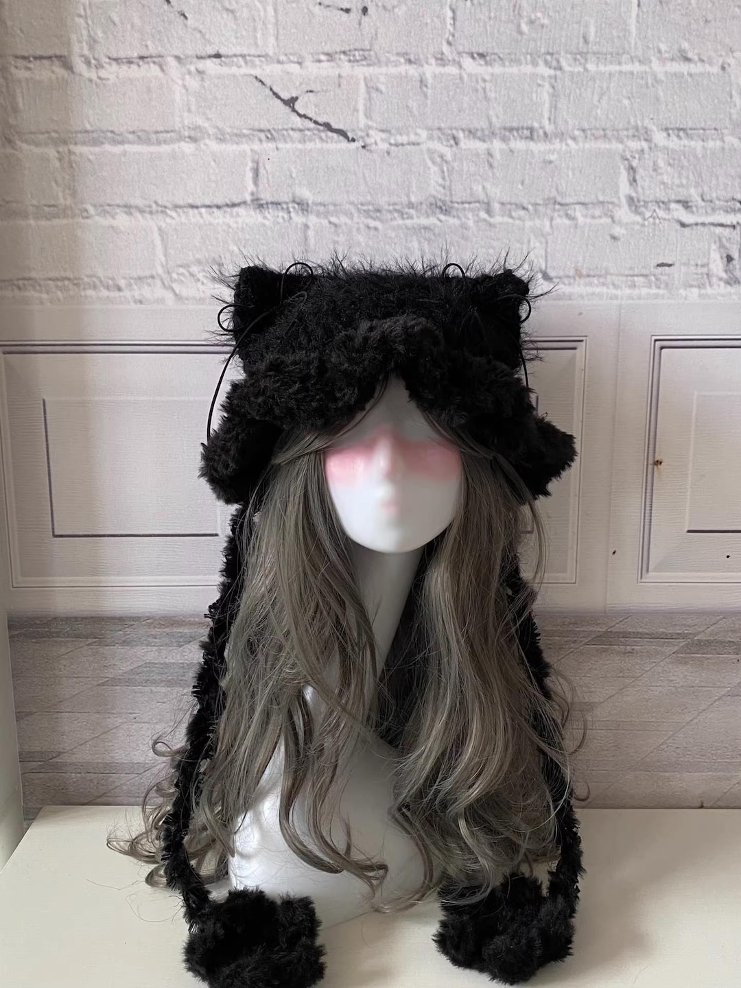 Black Faux Fur Cat Ear Beanie: Handmade Cosplay Hood - Etsy