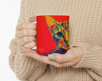 Vibrant Cat Art Ceramic Mug | Colorful Cat Lover Gift | Unique Coffee Cup | Animal Decor | Fun Kitchen Accessory, Cat Mug, Pet Lover Gift,