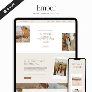 Wedding Photographer Website Template | Earthy Rustic Boho Portfolio | Showit Design | Ember