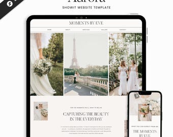 Elegant Wedding Photographer Website Template | Feminine Modern Bridal Portfolio | Showit Template | Aurora