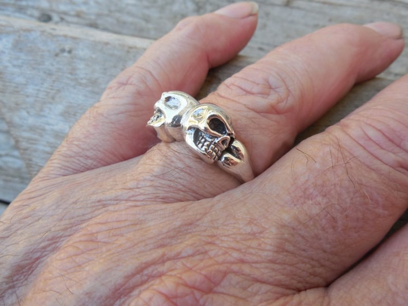 ON SALE Double skull ring handmade in sterling silver
