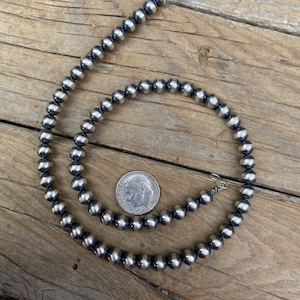 Navajo Pearl necklaces 6mm 16,&quot; 16 13/4&quot;, 18&quot;, 20&quot;and 24&quot; long, all in sterling silver 925