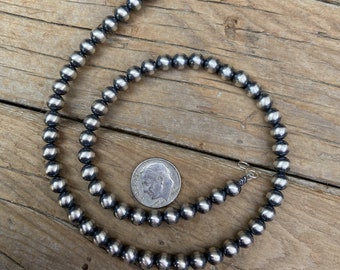 Navajo Pearl necklaces 6mm 16,&quot; 16 13/4&quot;, 18&quot;, 20&quot;and 24&quot; long, all in sterling silver 925