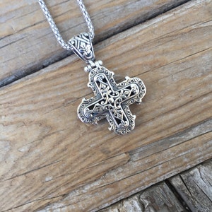 Beautiful Medieval style cross necklace handmade in sterling silver 925 with great detail