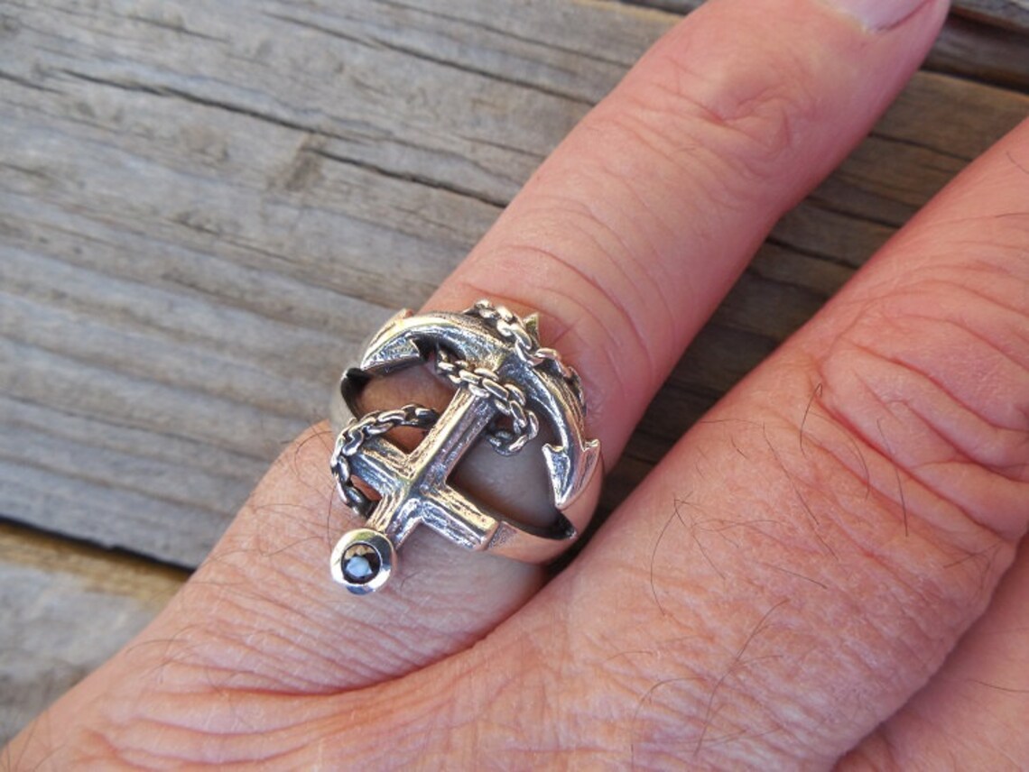 ON SALE Anchor ring handmade in sterling silver 925 with a Etsy
