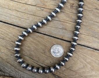 Vintage Huge Sterling Silver Navajo Stamped Pearl Cushion Bead 