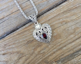 ON SALE Red garnet Heart necklace handmade in sterling silver 925