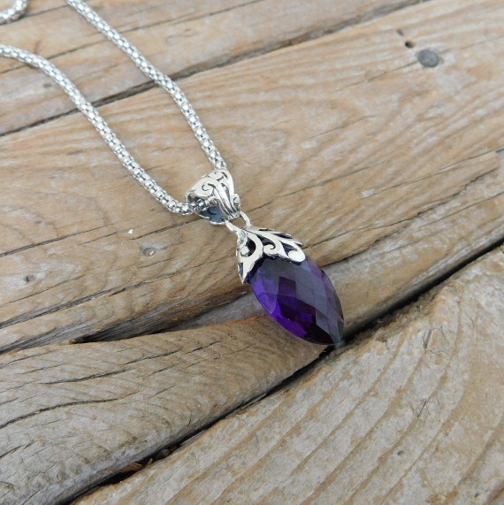 Amethyst Necklace Handmade in Sterling Silver 925 With a Amethyst Necklace Handmade in Sterling Silver 925 With a